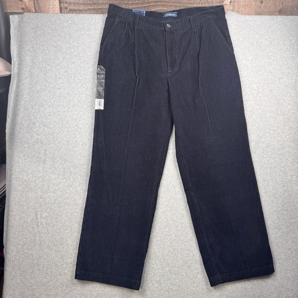 Croft & Barrow Pants Mens 36x29 Navy Blue Pleated Corduroy 100% Cotton NEW